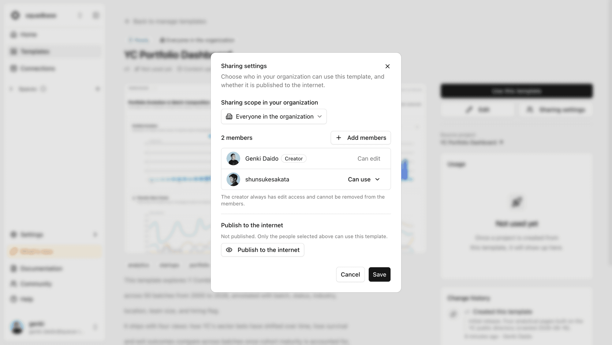 Sharing settings