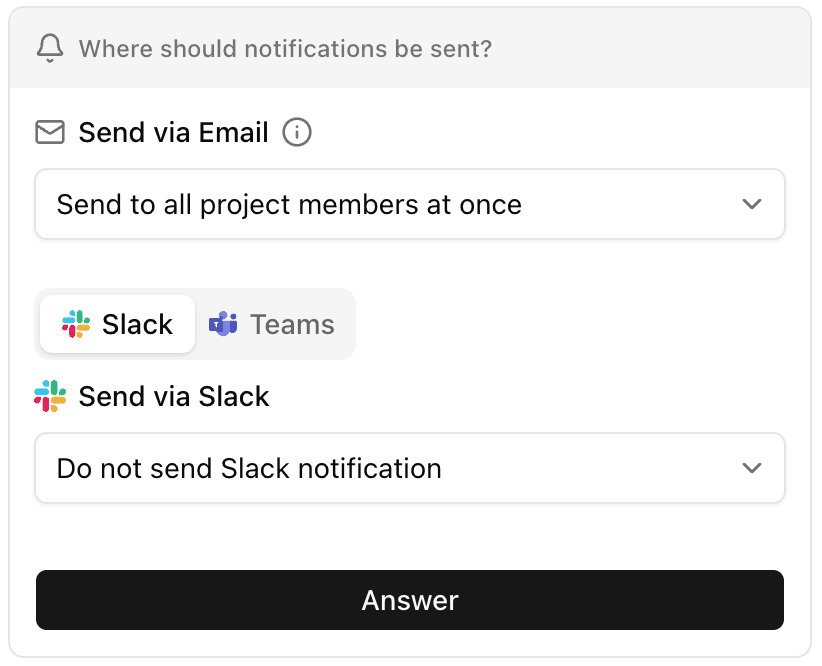 The notification destination card