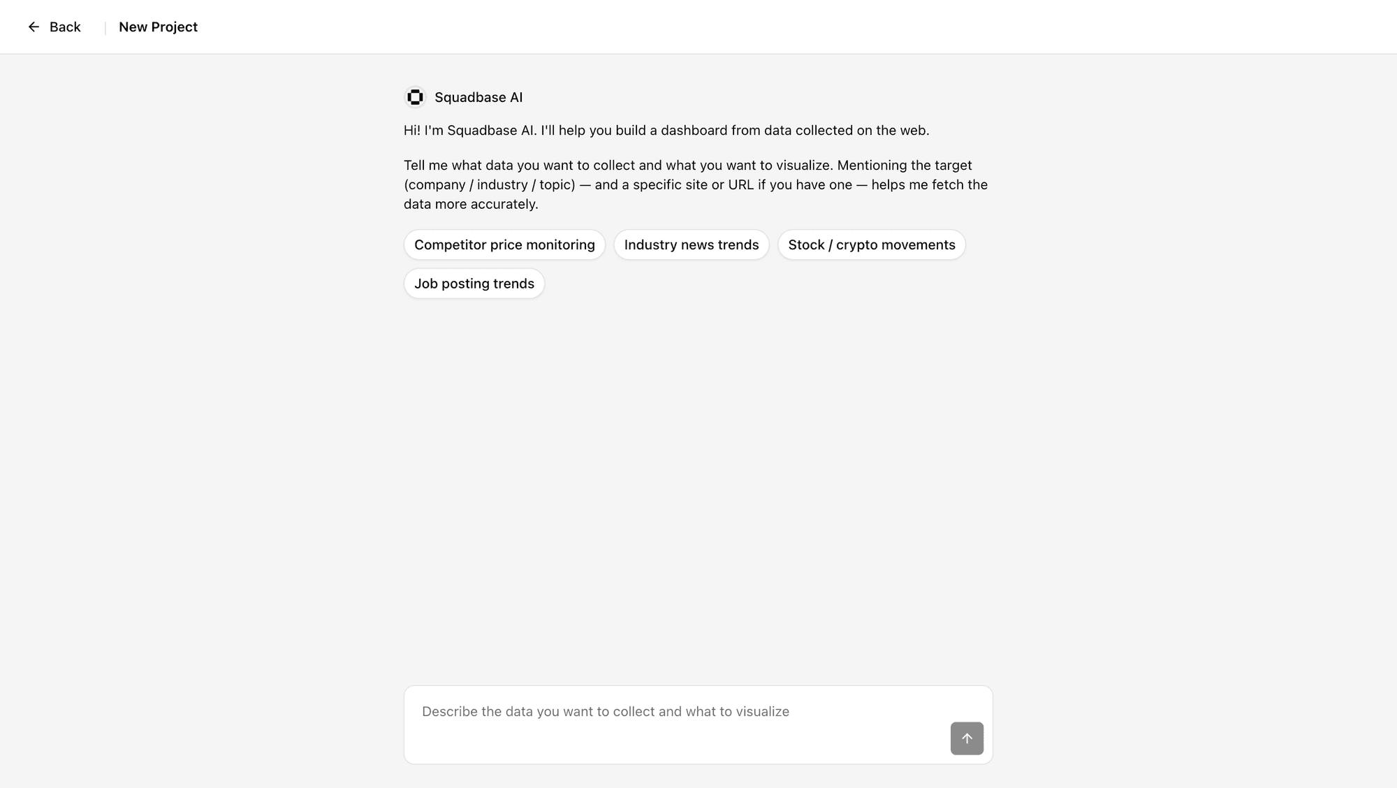 Squadbase AI web scraping chat