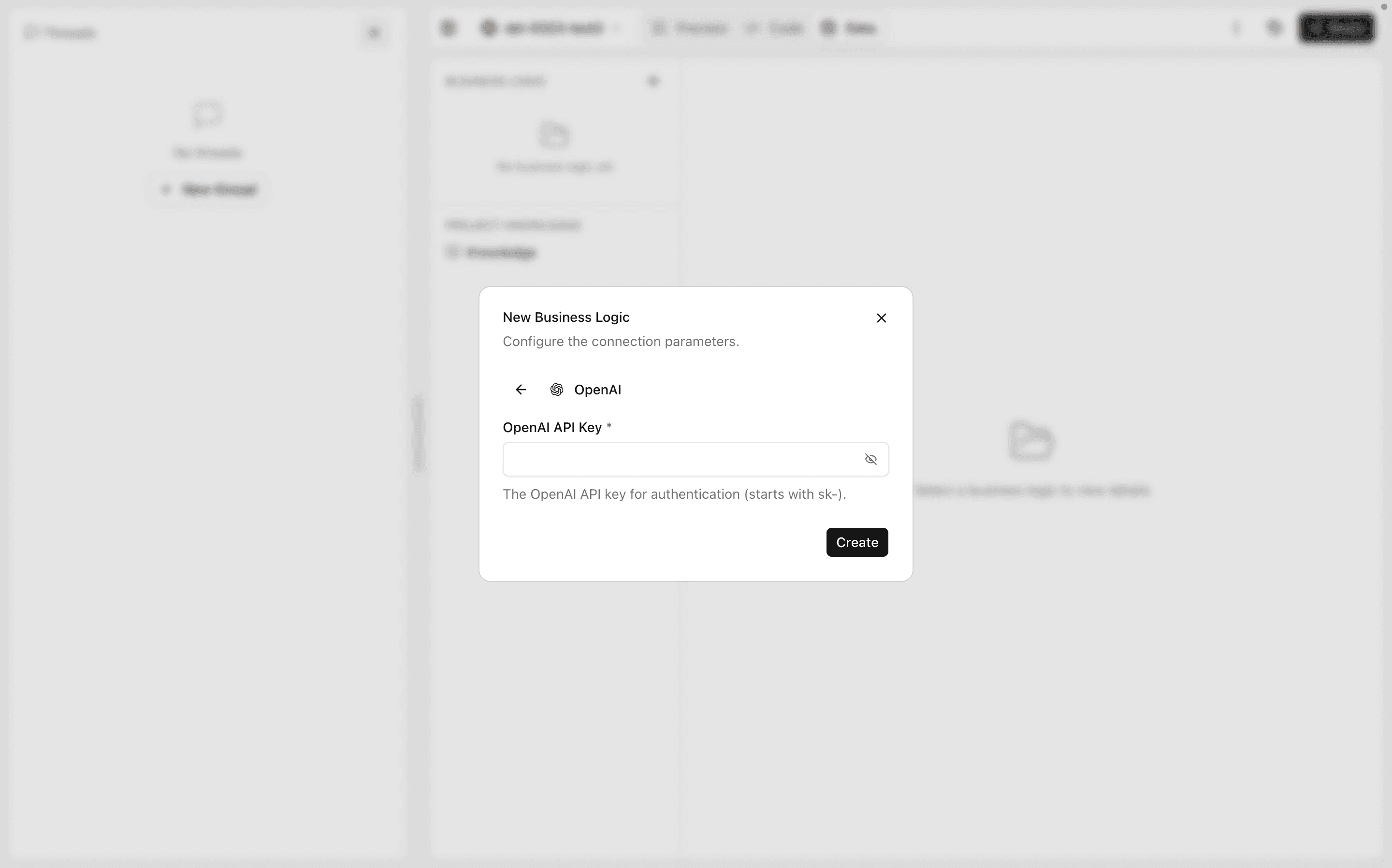 OpenAI API Key input screen
