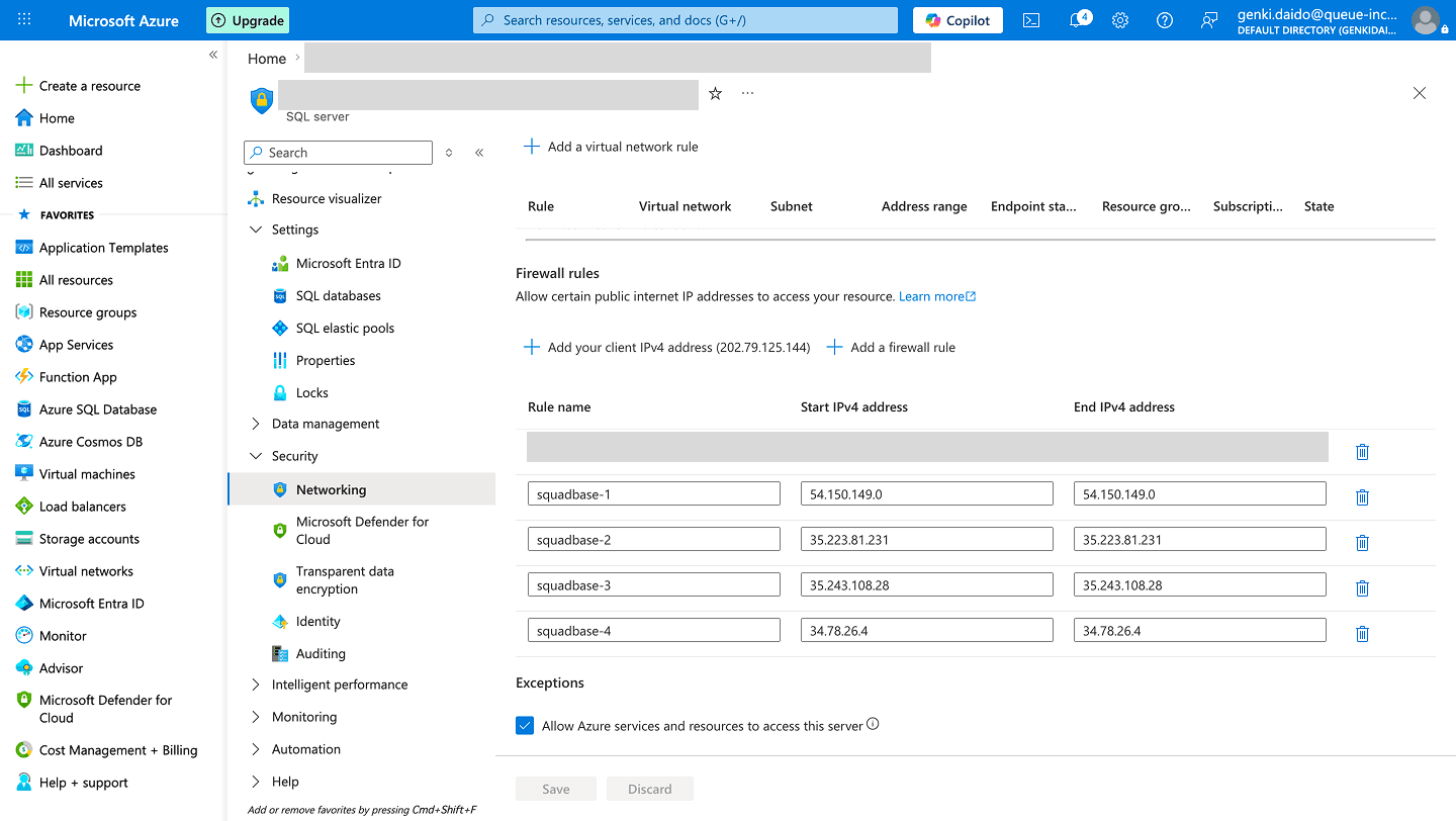 Azure SQL Firewall rules