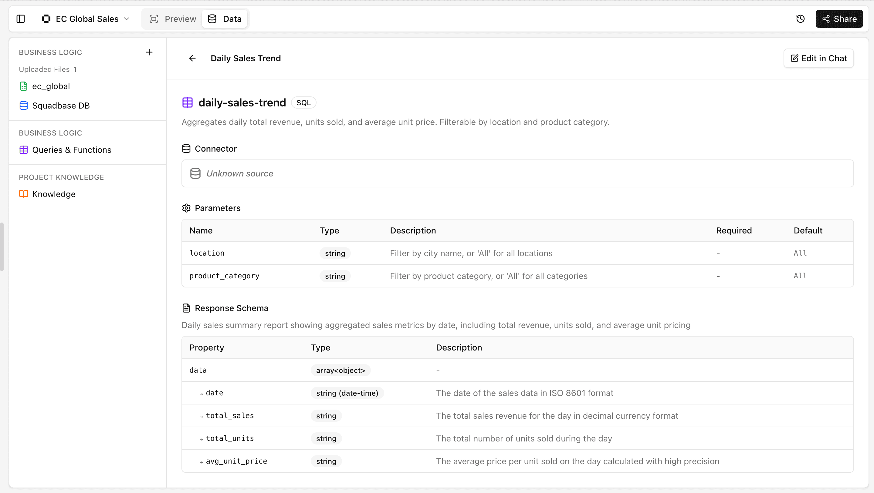 Edit query screen