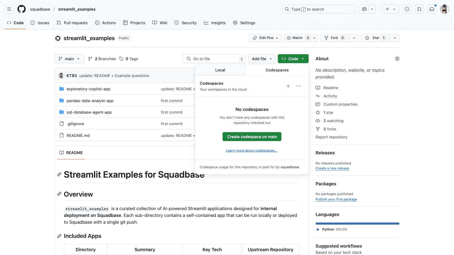 Creating a Codespace