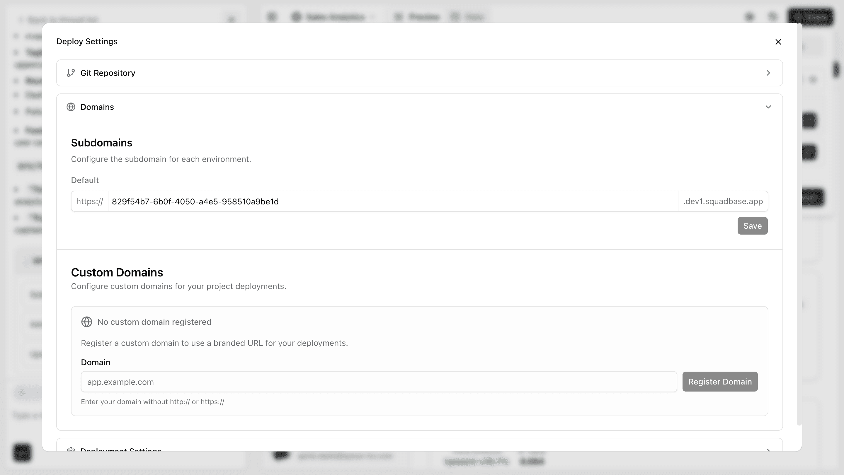 Custom domain settings