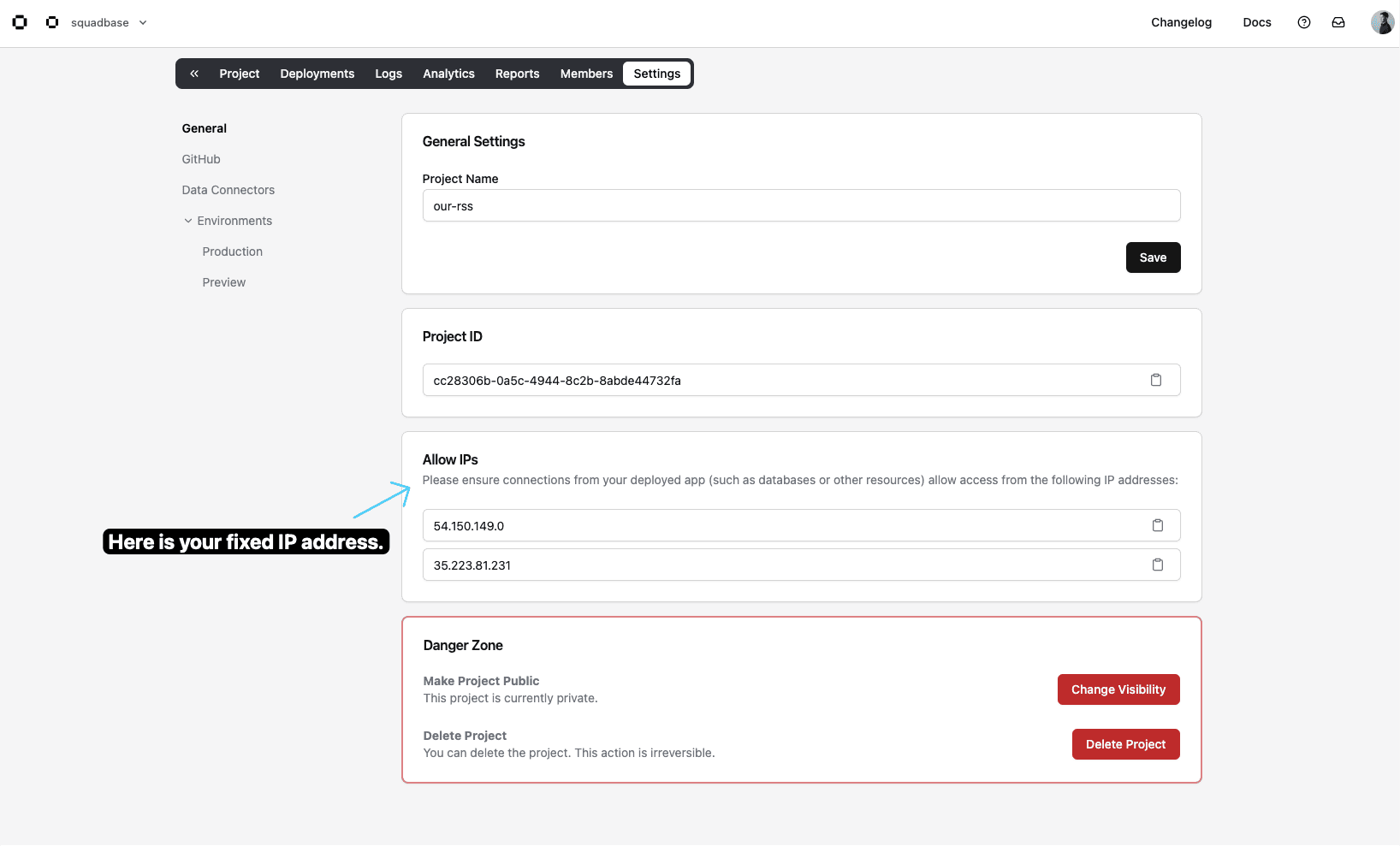 Fixed IP Address Location