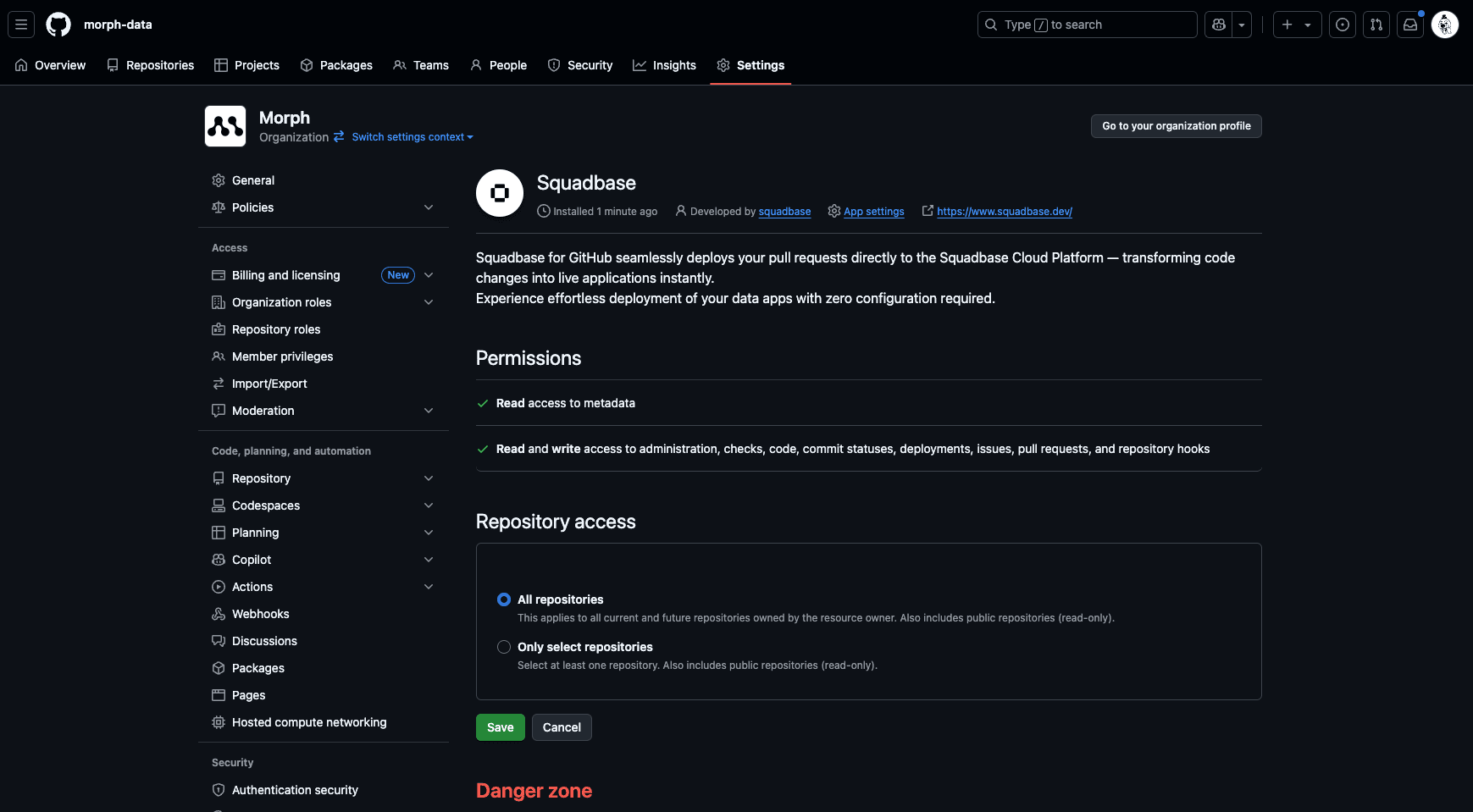 GitHub app installation