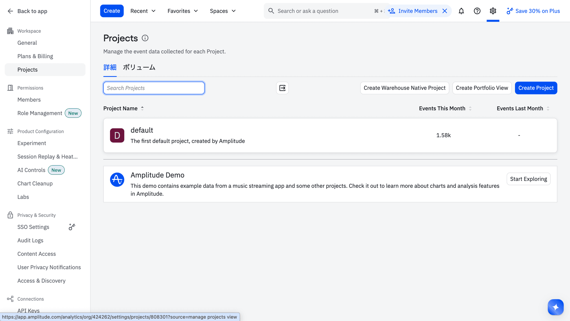 Amplitude Projects list