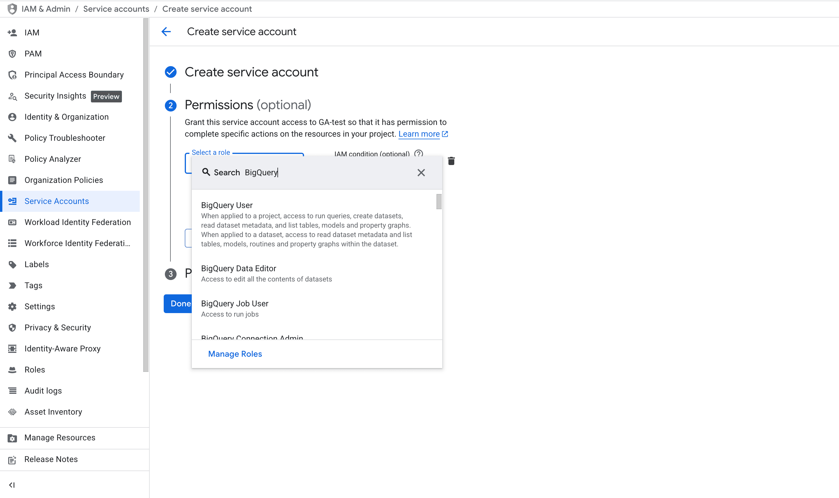 Permissions grant screen