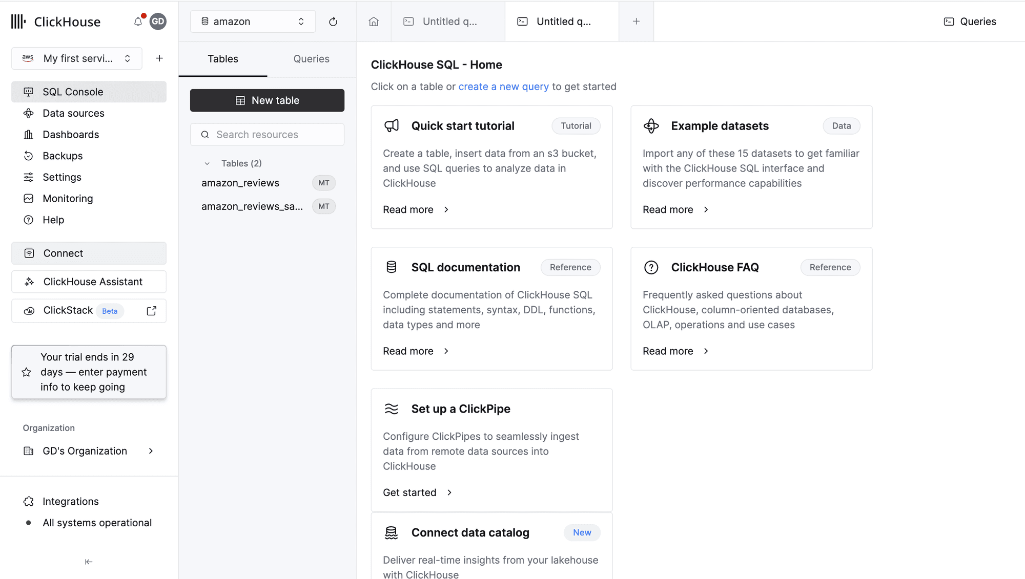 ClickHouse Cloud Connect button