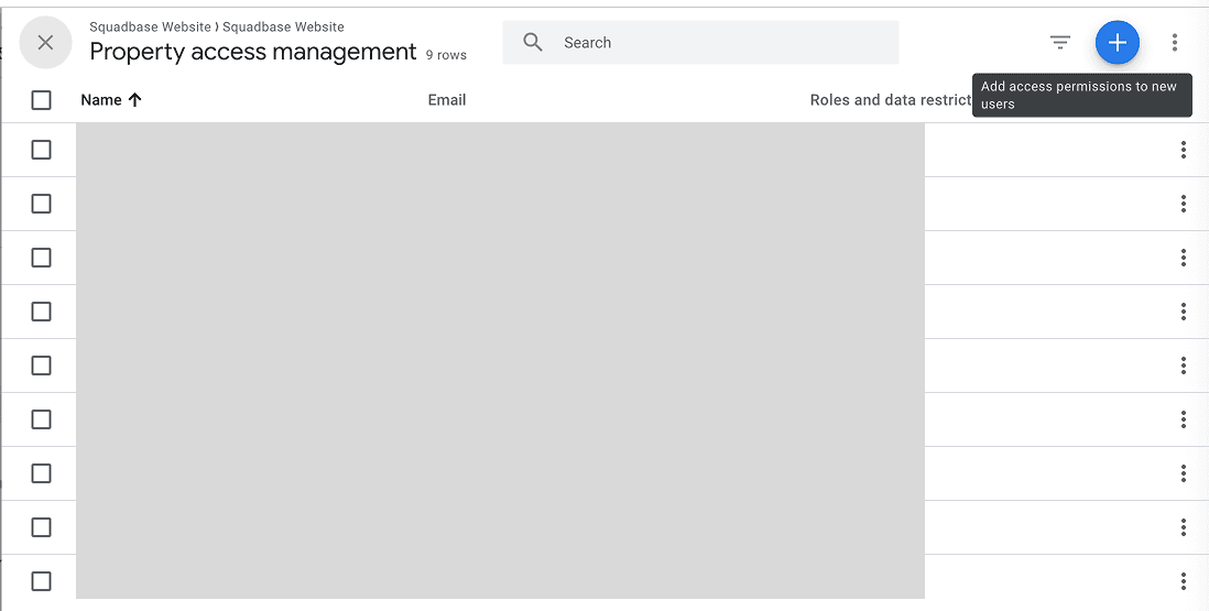 The + button on the Property access management screen