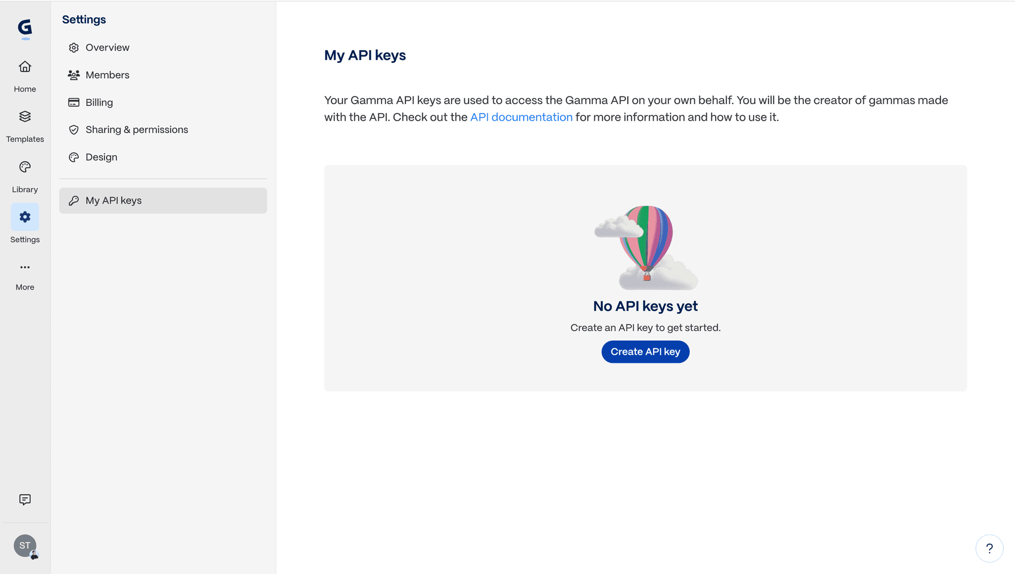 Gamma My API keys 画面