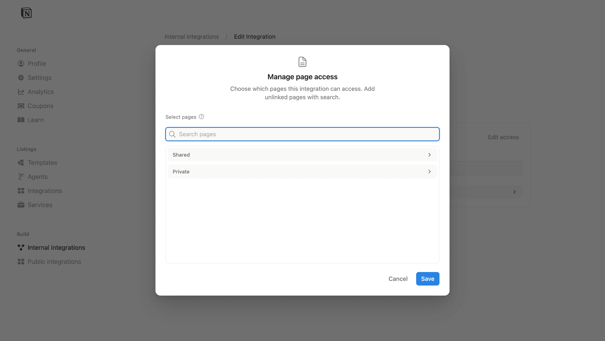 Notion manage page access dialog