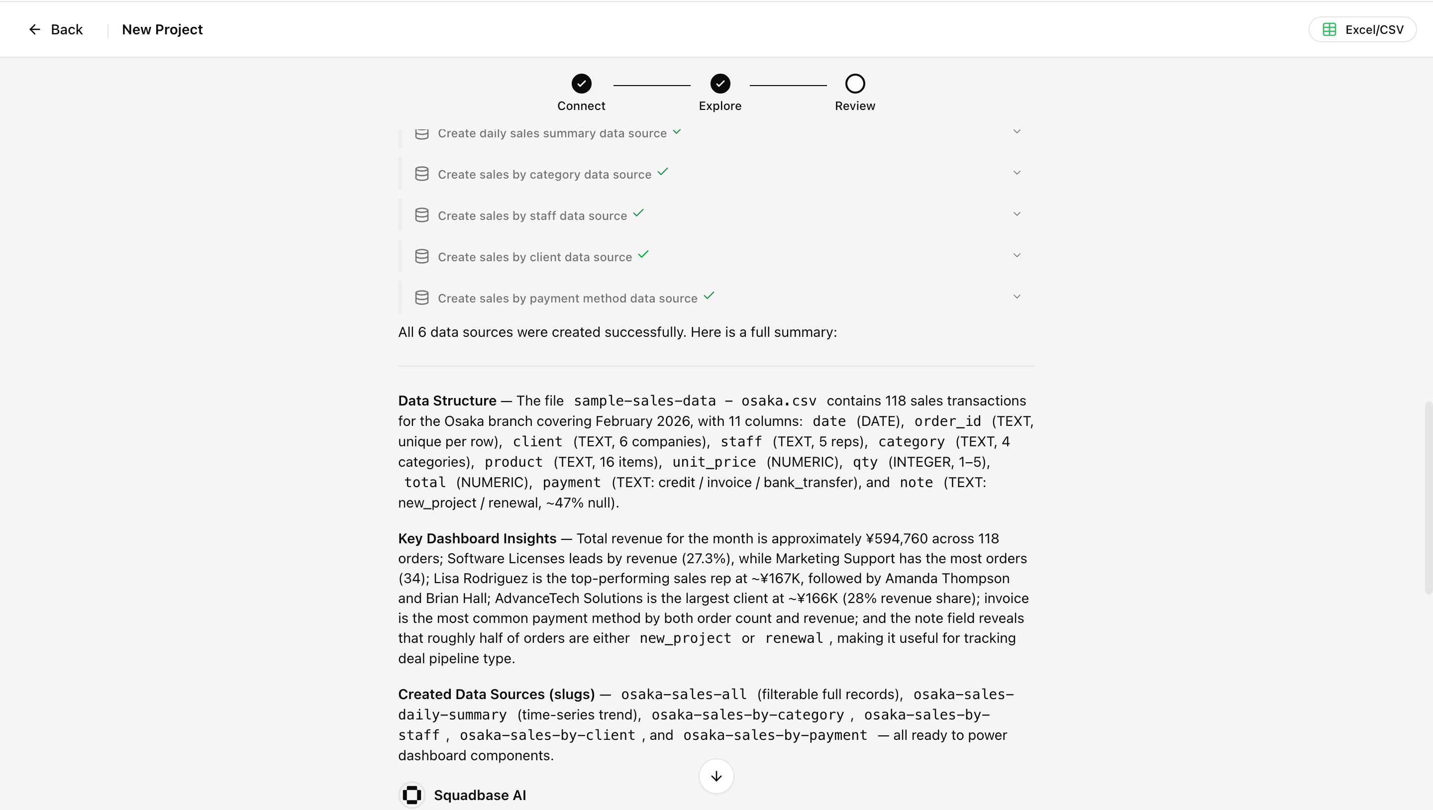 Data exploration screen