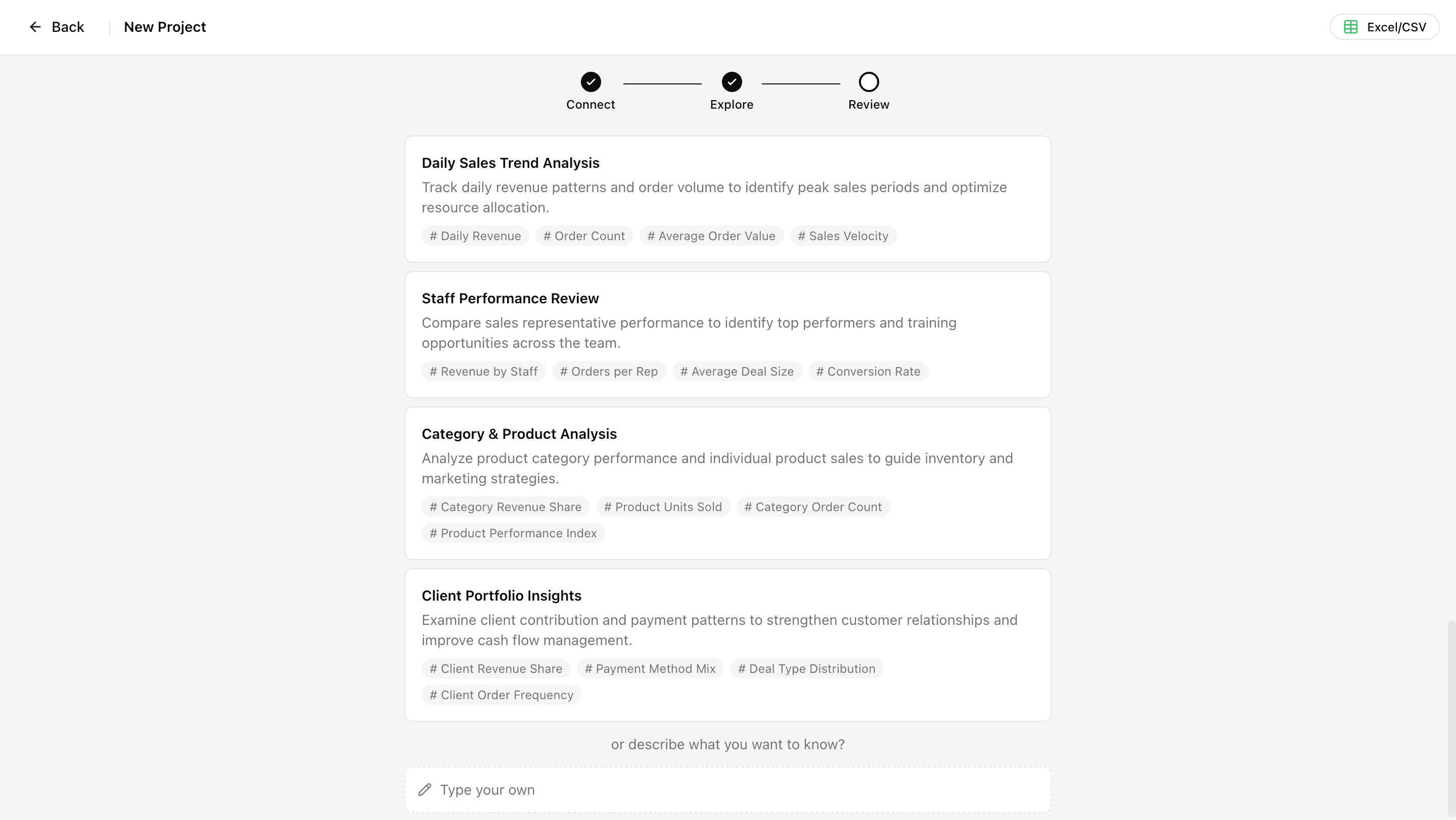 Insight selection screen