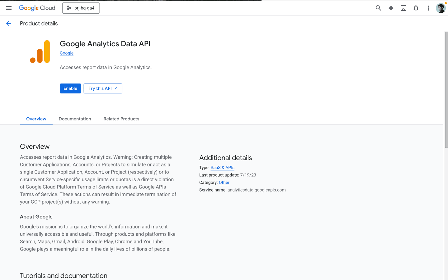 Enabling the Google Analytics Data API