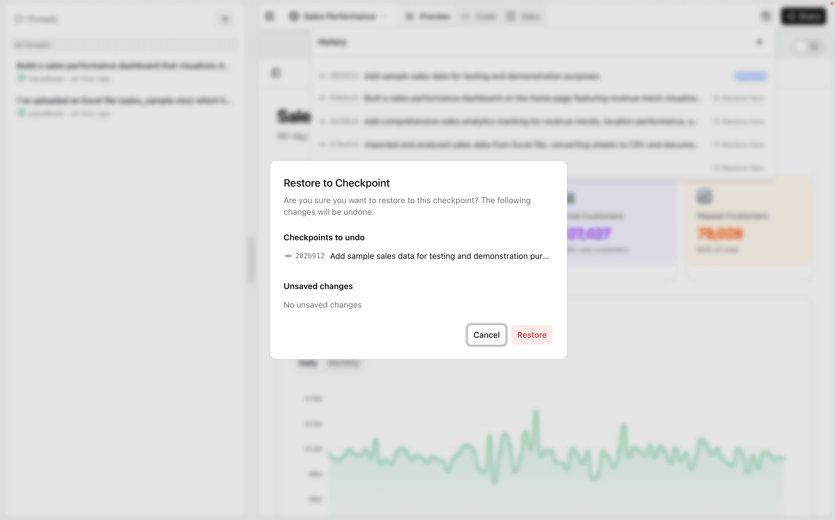 Restore confirmation screen